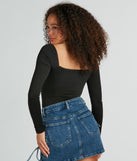 The tucked-in look of the New Fave Square Neck Long Sleeve Bodysuit creates a polished look and with fab details brings a distinct style to your outfit.