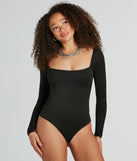 With fun and flirty details, the New Fave Square Neck Long Sleeve Bodysuit shows off your unique style for a trendy outfit for the summer or fall season!