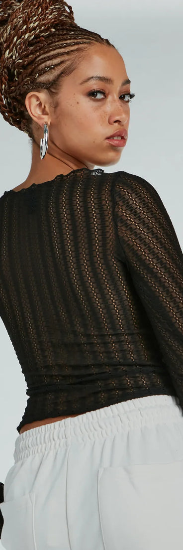 With fun and flirty details, the Perfectly Delicate Long Sleeve Lace Crop Top shows off your unique style for a trendy outfit for summer!