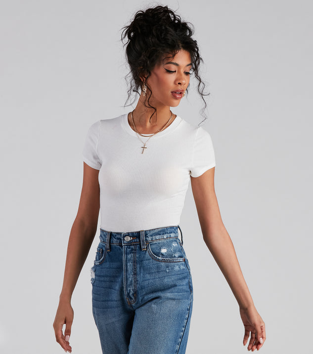 With fun and flirty details, Better Basics Ribbed Knit Tee shows off your unique style for a trendy outfit for the summer season!