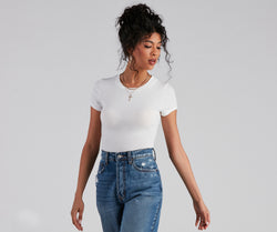 With fun and flirty details, Better Basics Ribbed Knit Tee shows off your unique style for a trendy outfit for the summer season!