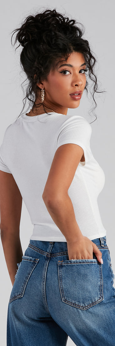 With fun and flirty details, Better Basics Ribbed Knit Tee shows off your unique style for a trendy outfit for the summer season!