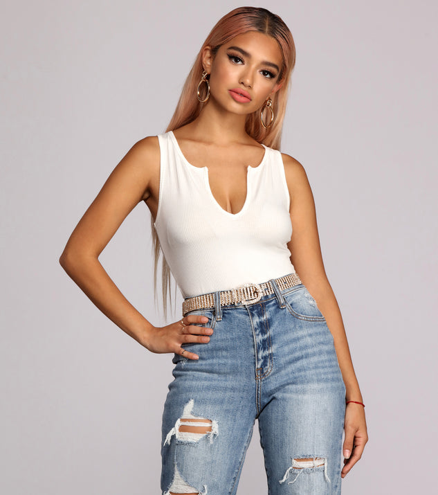 With fun and flirty details, Baseline Ribbed Cutout Tank shows off your unique style for a trendy outfit for the summer season!