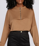 Zip Up Mock Neck Pullover