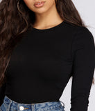 Crew Neck on Keep It Fresh Long Sleeve Black Top