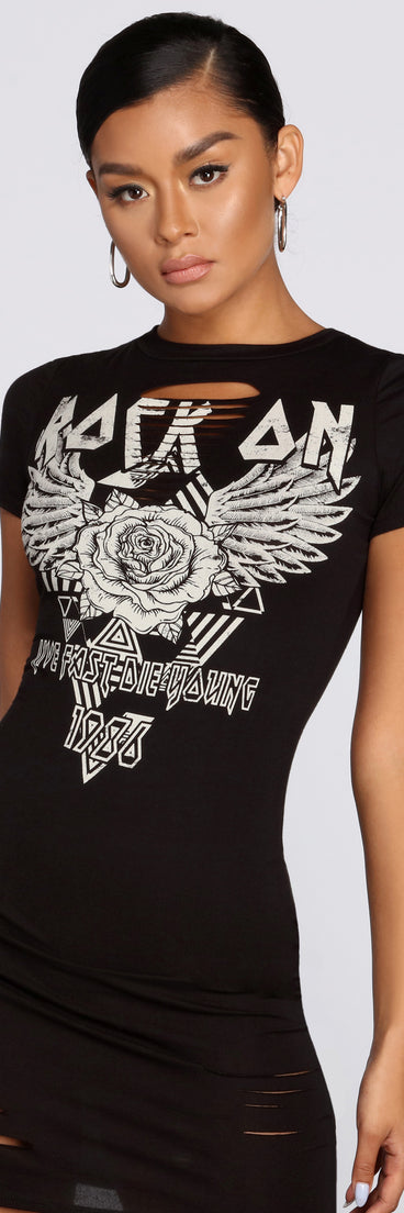 Rock On Distressed Tunic Top