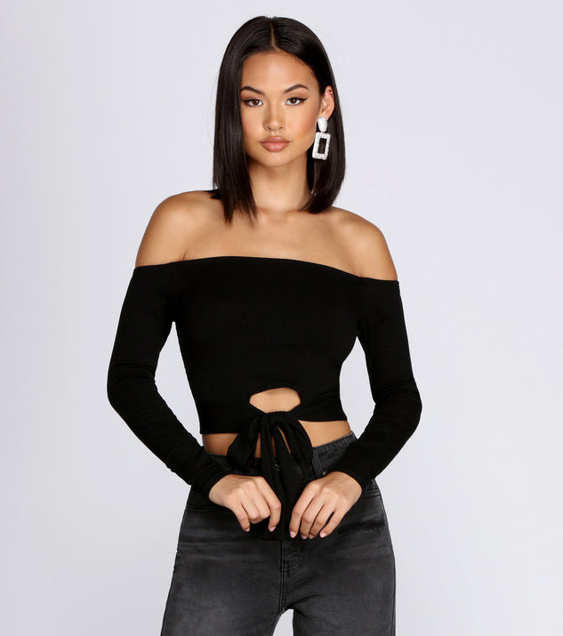 Off Shoulder Tie Front Crop Top