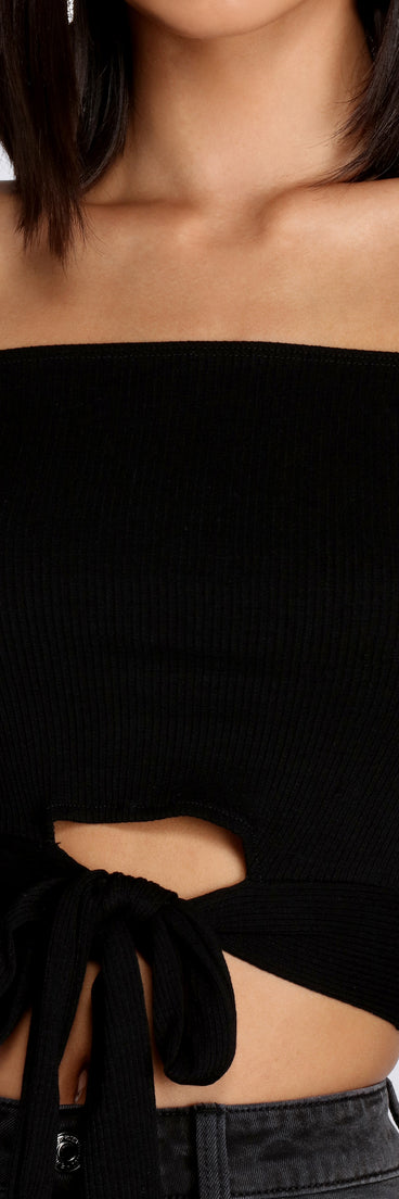 Off Shoulder Tie Front Crop Top