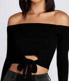 Off Shoulder Tie Front Crop Top