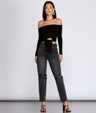 Off Shoulder Tie Front Crop Top