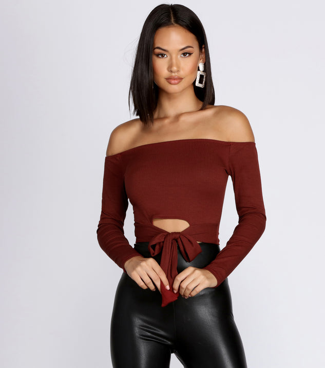Off Shoulder Tie Front Crop Top