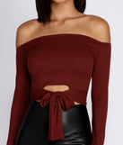 Off Shoulder Tie Front Crop Top