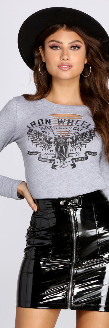 Miss Moto Crew Neck Top