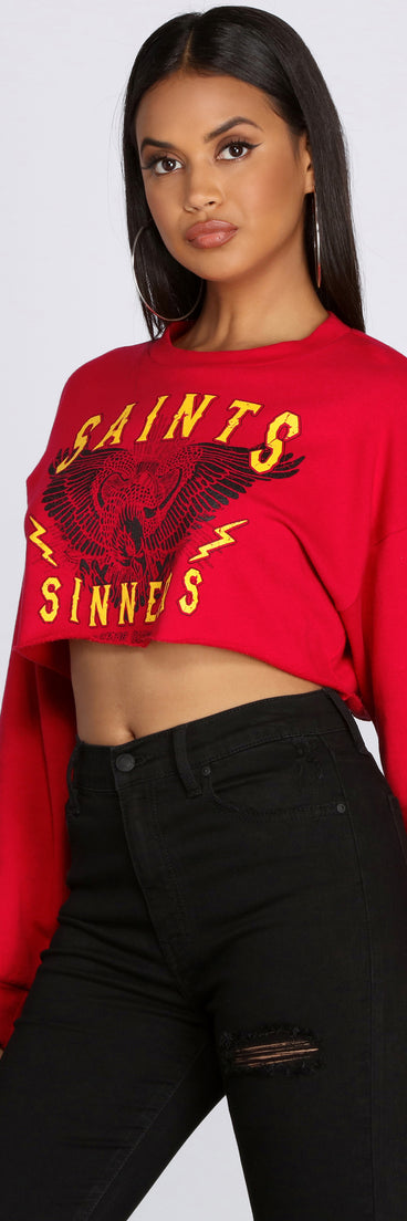 Sinner Crop Crew neck is a trendy pick to create 2023 festival outfits, festival dresses, outfits for concerts or raves, and complete your best party outfits!