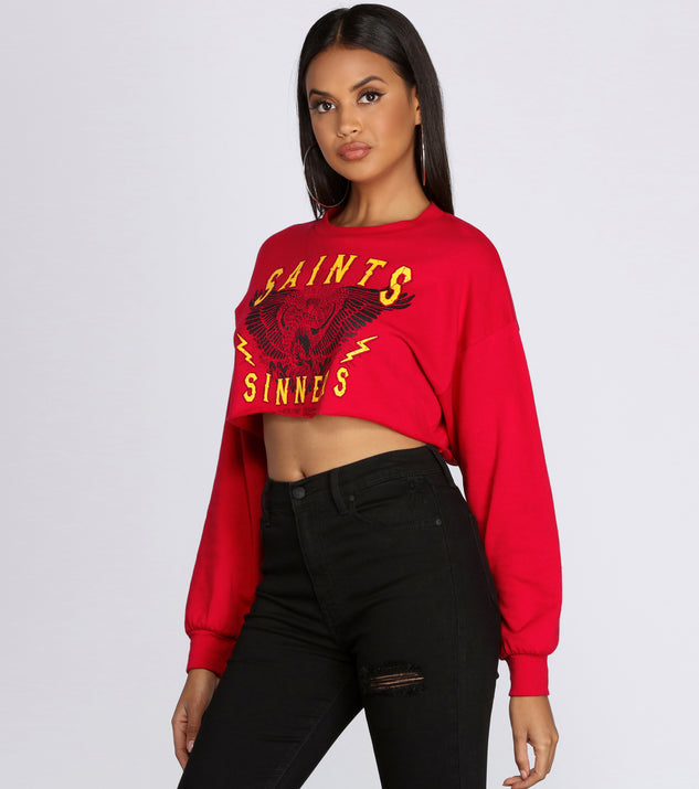 Sinner Crop Crew neck is a trendy pick to create 2023 festival outfits, festival dresses, outfits for concerts or raves, and complete your best party outfits!