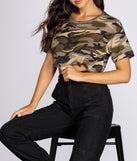 Casual Camo Waffle Knit Tee for 2022 festival outfits, festival dress, outfits for raves, concert outfits, and/or club outfits