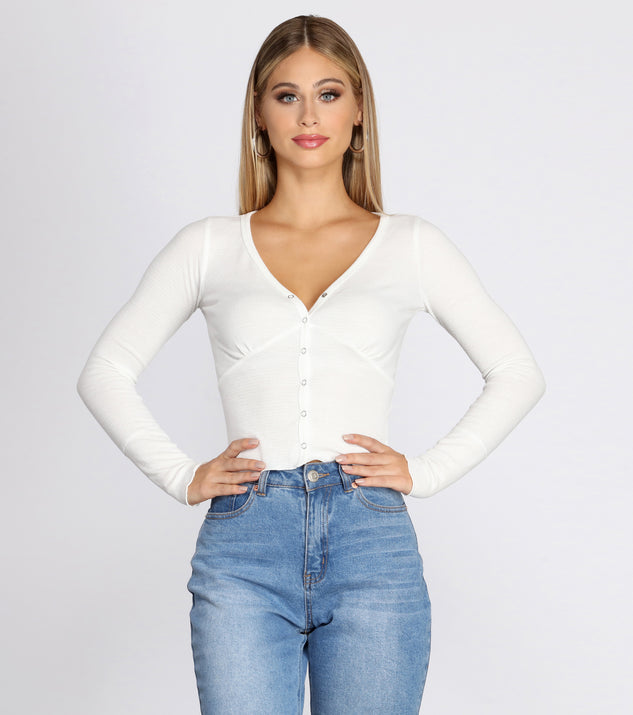 Button Up Henley Crop Top