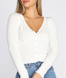 Button Up Henley Crop Top