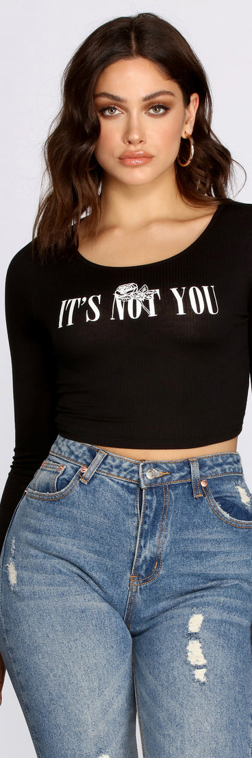 With fun and flirty details, It's Not You Long Sleeve Crop Top shows off your unique style for a trendy outfit for the summer season!