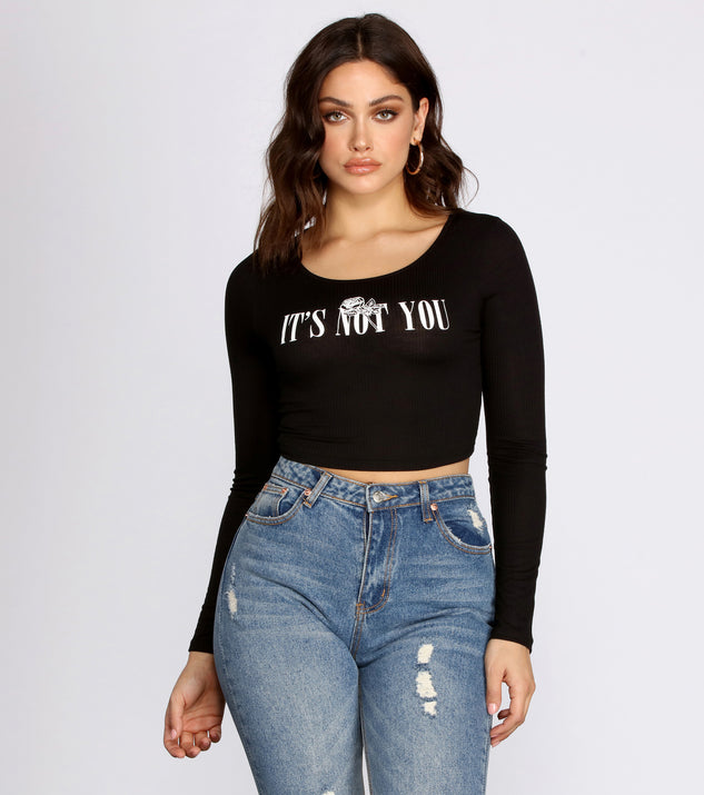 With fun and flirty details, It's Not You Long Sleeve Crop Top shows off your unique style for a trendy outfit for the summer season!