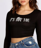 With fun and flirty details, It's Not You Long Sleeve Crop Top shows off your unique style for a trendy outfit for the summer season!