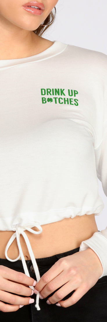 With fun and flirty details, Drink Up Drawstring Crew Neck Cropped Top shows off your unique style for a trendy outfit for the summer season!