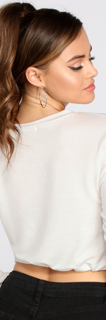 With fun and flirty details, Drink Up Drawstring Crew Neck Cropped Top shows off your unique style for a trendy outfit for the summer season!