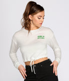 With fun and flirty details, Drink Up Drawstring Crew Neck Cropped Top shows off your unique style for a trendy outfit for the summer season!