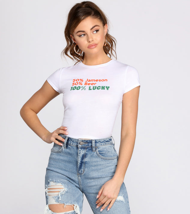 With fun and flirty details, 100% Lucky Cotton Tee shows off your unique style for a trendy outfit for the summer season!