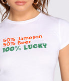 With fun and flirty details, 100% Lucky Cotton Tee shows off your unique style for a trendy outfit for the summer season!