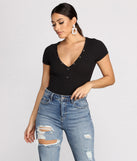 With fun and flirty details, Basic Vibes Ribbed Henley Bodysuit shows off your unique style for a trendy outfit for the summer season!
