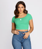 With fun and flirty details, Lucky Day Shamrock Cropped Top shows off your unique style for a trendy outfit for the summer season!