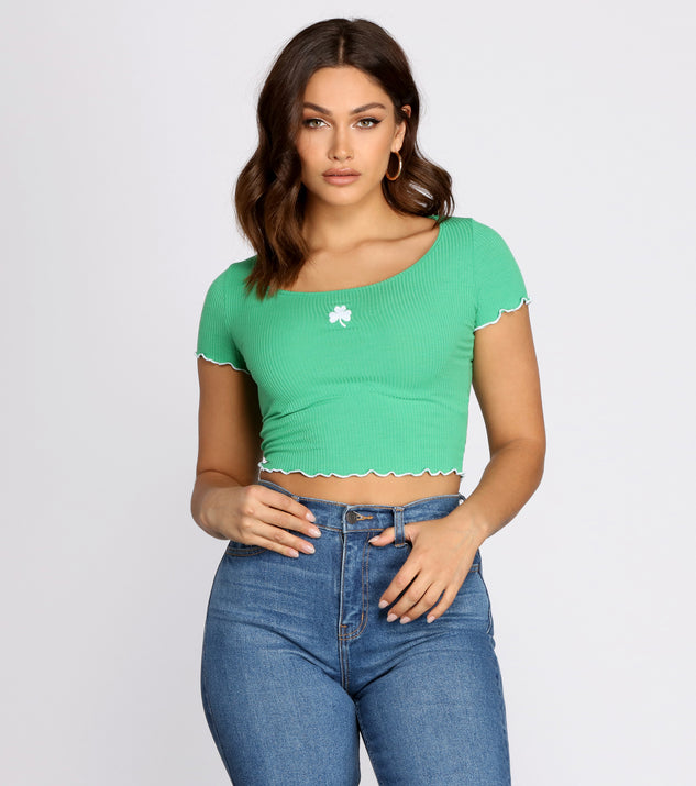 With fun and flirty details, Lucky Day Shamrock Cropped Top shows off your unique style for a trendy outfit for the summer season!