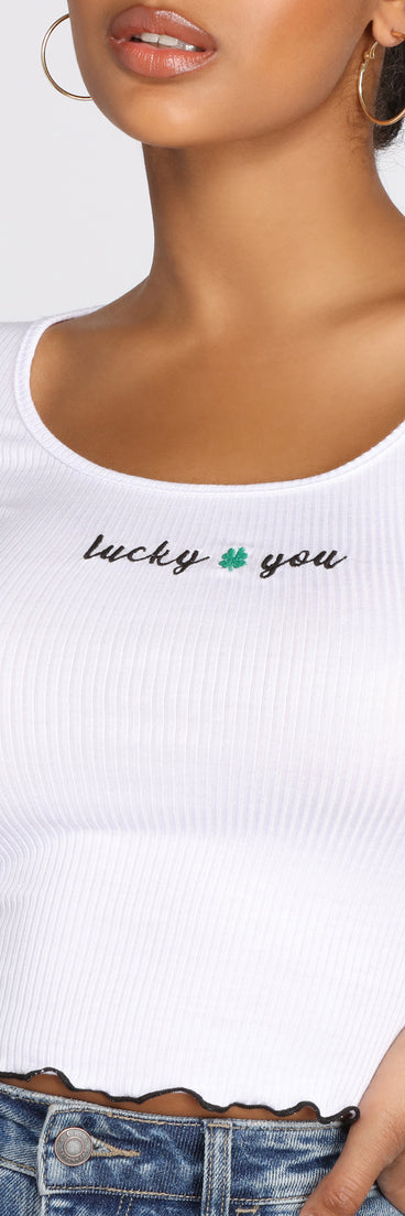 With fun and flirty details, Lucky You Knit Cropped Top shows off your unique style for a trendy outfit for the summer season!