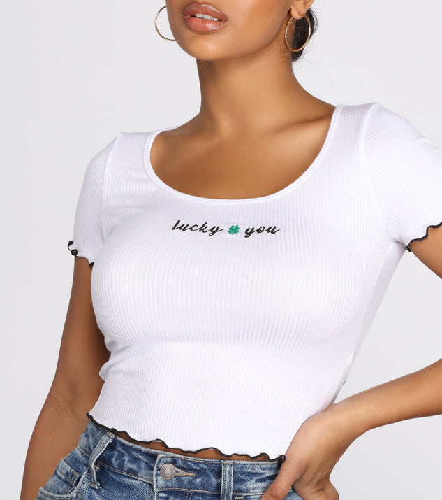 With fun and flirty details, Lucky You Knit Cropped Top shows off your unique style for a trendy outfit for the summer season!
