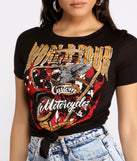 World Tour Bound Slashed Tee is a trendy pick to create 2023 festival outfits, festival dresses, outfits for concerts or raves, and complete your best party outfits!