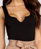 Basic Notch Front Tank Black Bodysuit Top Notch Detail