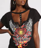 True Love Short Sleeve Graphic Top is a trendy pick to create 2023 festival outfits, festival dresses, outfits for concerts or raves, and complete your best party outfits!