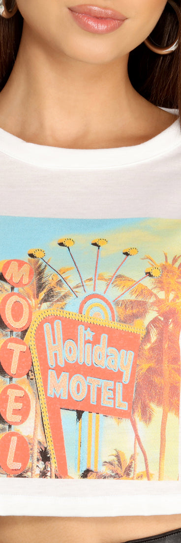 With fun and flirty details, Holiday Motel Graphic Tee shows off your unique style for a trendy outfit for the summer season!