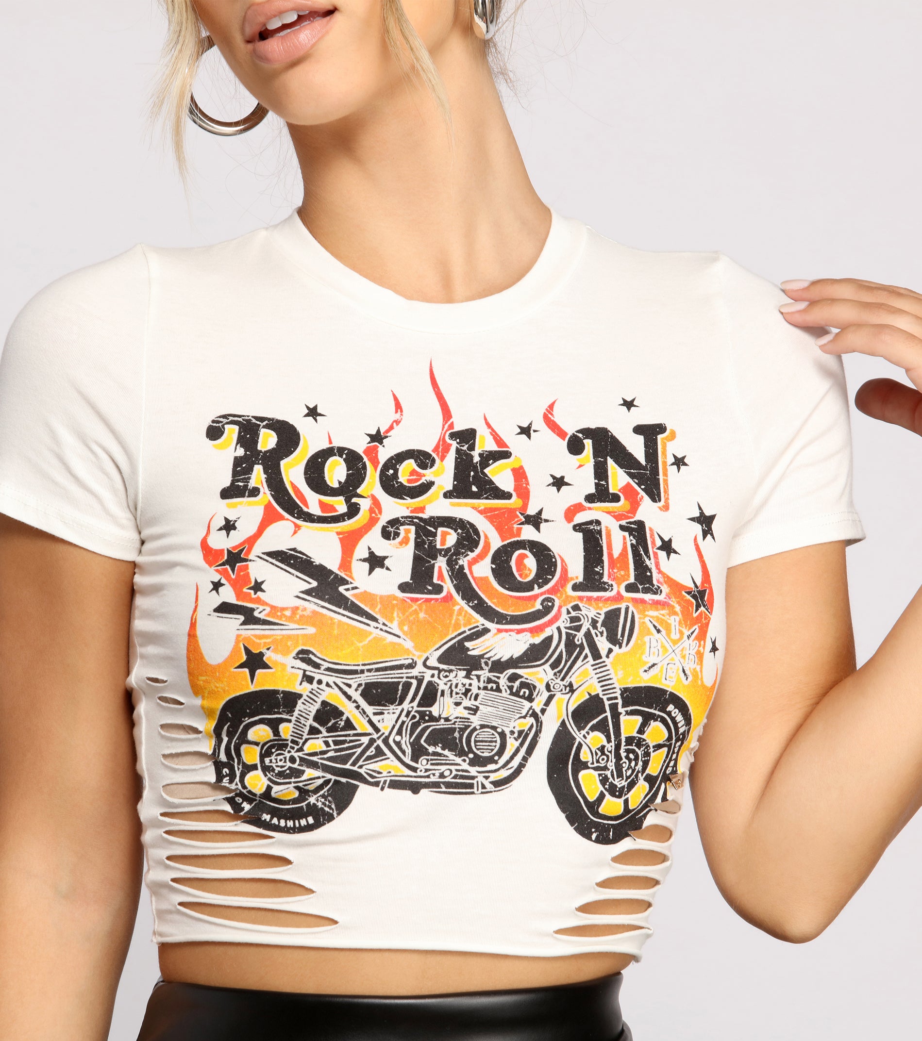 WASHED BLACK DISTRESSED ROCK & ROLL TEE