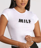 With fun and flirty details, MILF Graphic Print Short Sleeve Tee Shirt shows off your unique style for a trendy outfit for the summer season!