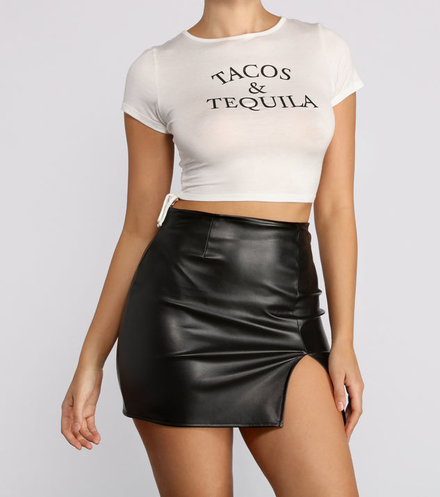 With fun and flirty details, Tacos & Tequila Cropped Tee shows off your unique style for a trendy outfit for the summer season!