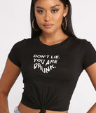 With fun and flirty details, Don't Lie You're Drunk Graphic Tee shows off your unique style for a trendy outfit for the summer season!