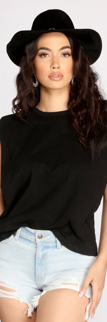 With fun and flirty details, Sleeveless Padded Shoulder Tee shows off your unique style for a trendy outfit for the summer season!