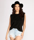 With fun and flirty details, Sleeveless Padded Shoulder Tee shows off your unique style for a trendy outfit for the summer season!