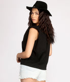 With fun and flirty details, Sleeveless Padded Shoulder Tee shows off your unique style for a trendy outfit for the summer season!