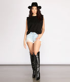 With fun and flirty details, Sleeveless Padded Shoulder Tee shows off your unique style for a trendy outfit for the summer season!