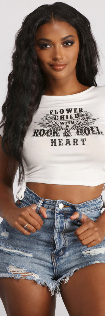 With fun and flirty details, Rock Flower Child Cropped Crew Neck Graphic Top shows off your unique style for a trendy outfit for the summer season!