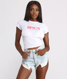 Short Sleeve Spicy Graphic Top is a trendy pick to create 2023 festival outfits, festival dresses, outfits for concerts or raves, and complete your best party outfits!
