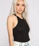 With fun and flirty details, Jersey-Knit Racer Back Bodysuit shows off your unique style for a trendy outfit for the summer season!